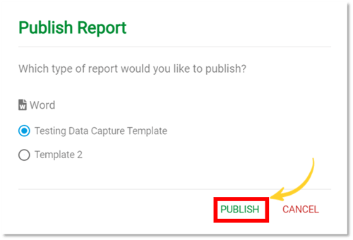 publish button indicated by an arrow