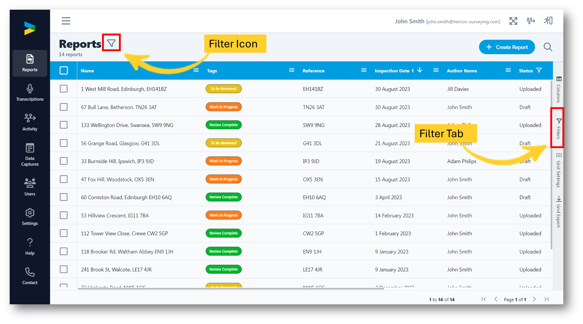 Web Portal 2.0: Filtering and Sorting the Reports List