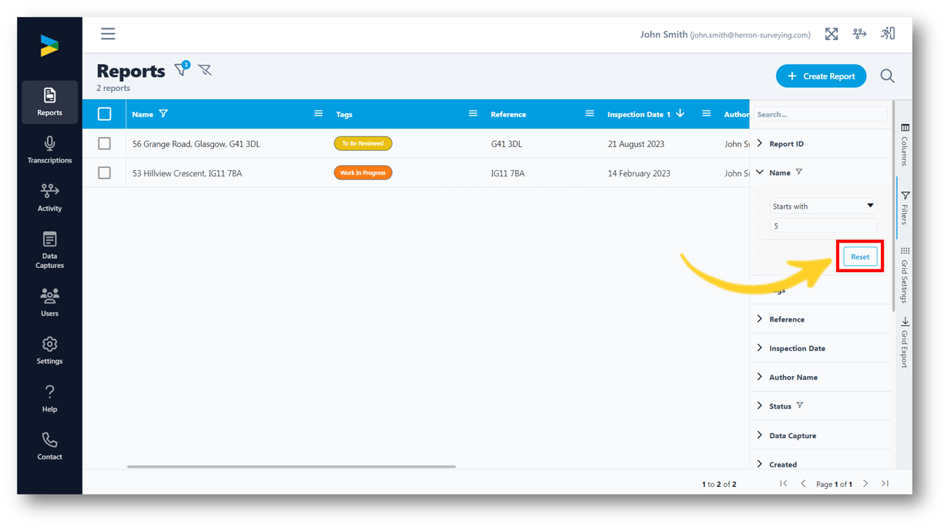 Remove Filter Icon Ui Web Portal 2.0: Filtering and Sorting the Reports List