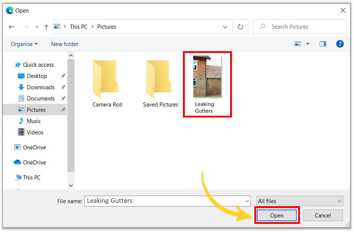 file explorer showing how to open a photo in app