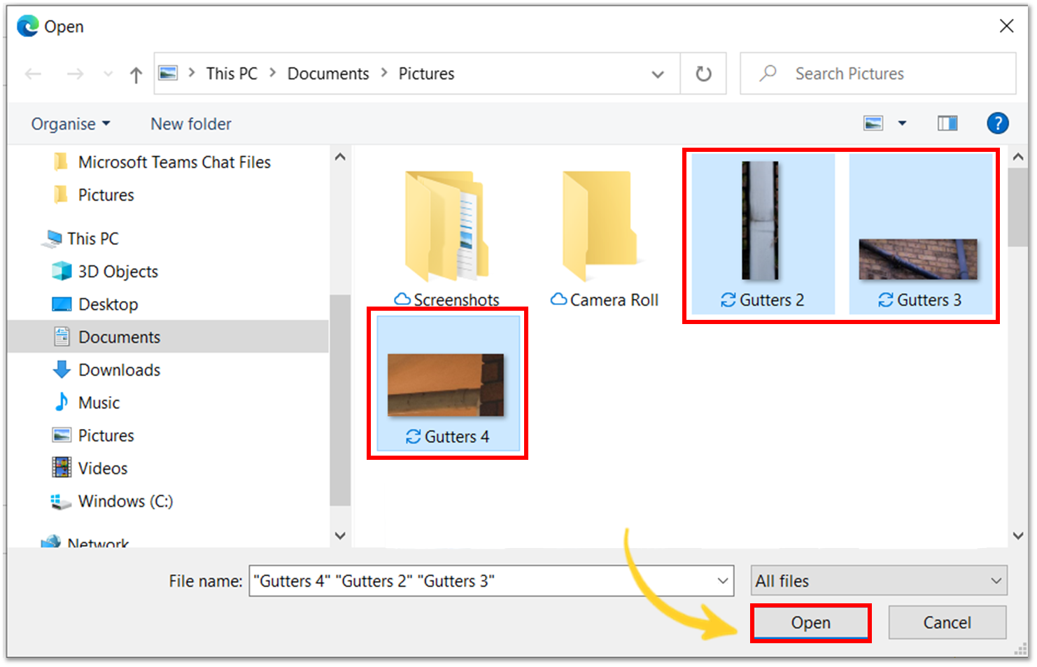 file explorer showing how to open multiple images