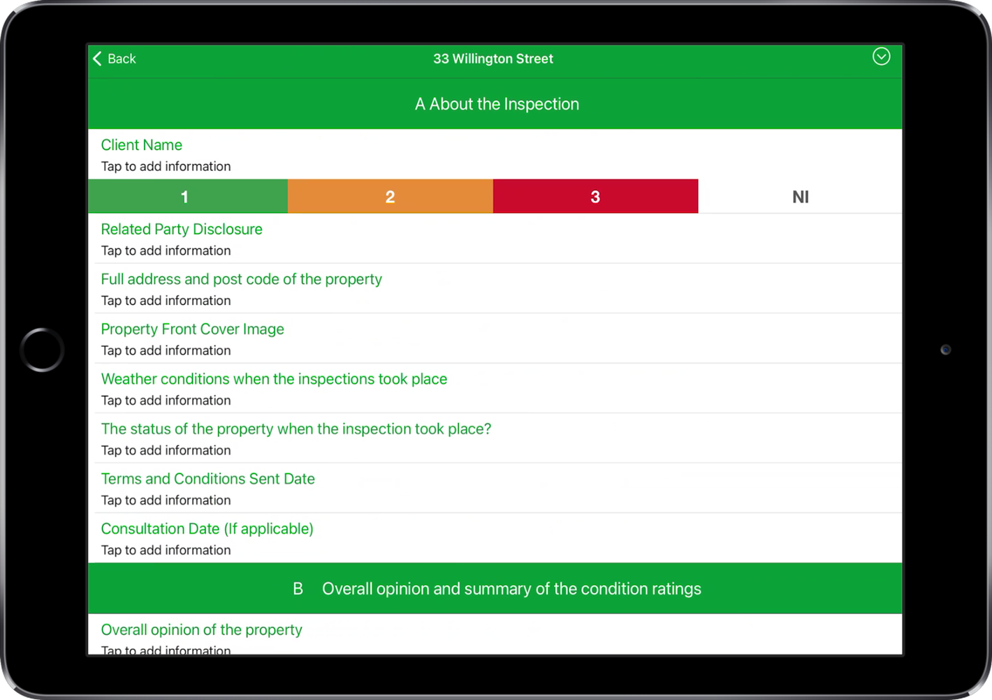 ipad showing a survey template home page