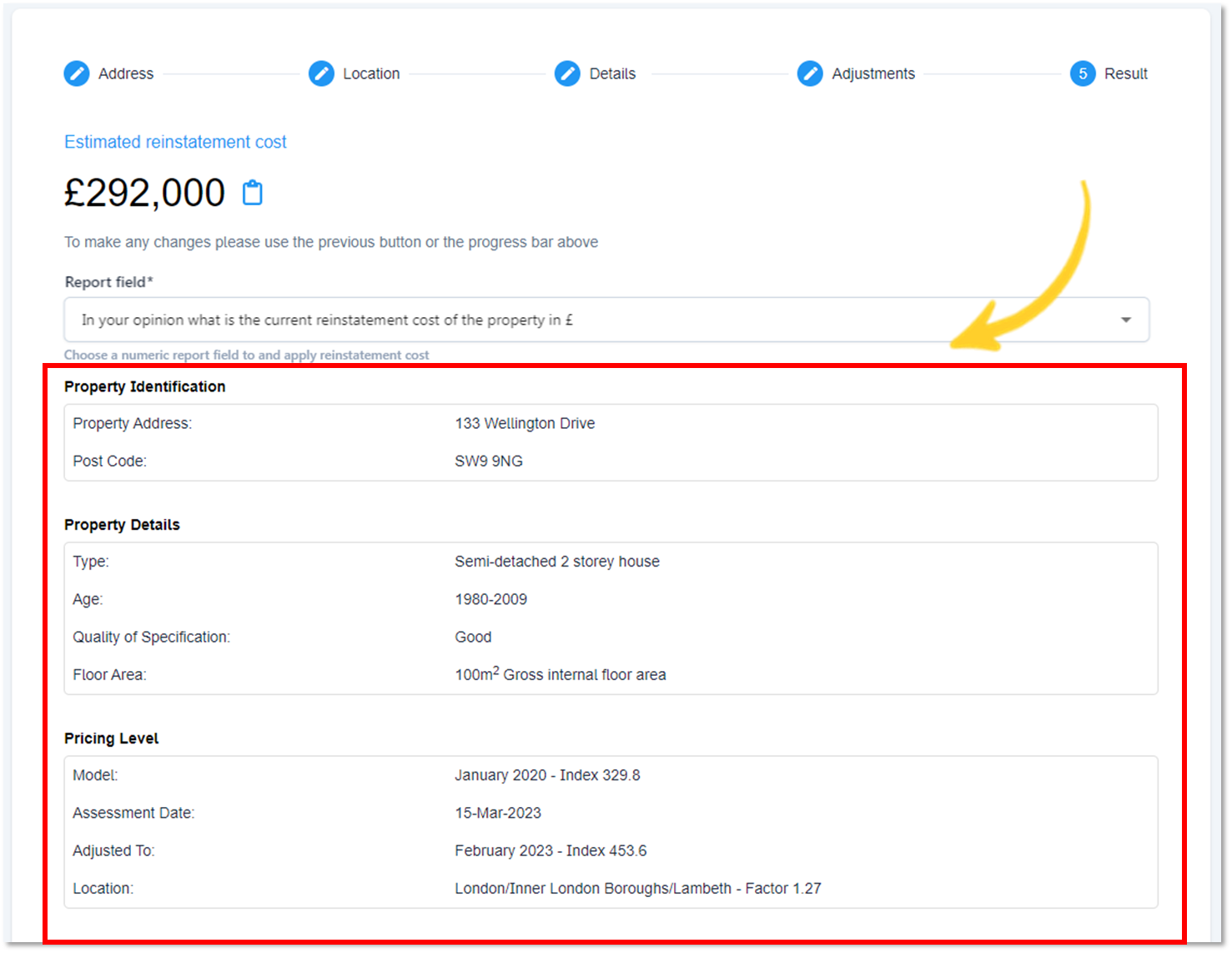 breakdown of properties displayed