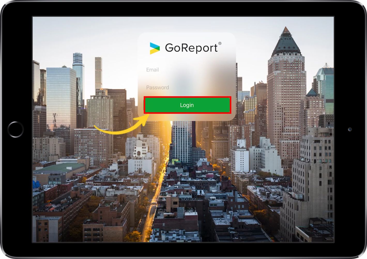 GoReport app login page